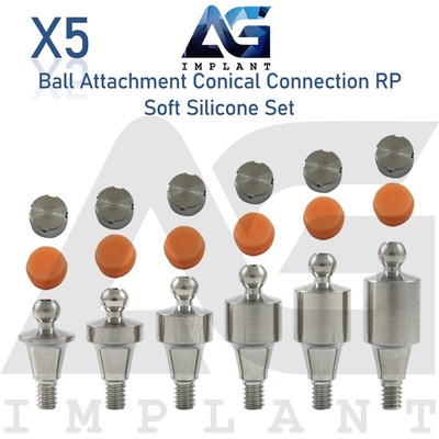 5 Ball Attachment Soft Silicone Cap Set Conical Connection RP System 2.65mm