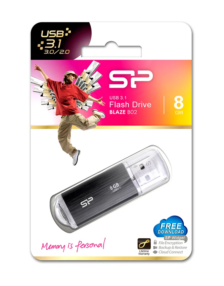 8GB Silicon Power Blaze B02 USB3.1 Flash Drive Black - Image 3 of 3