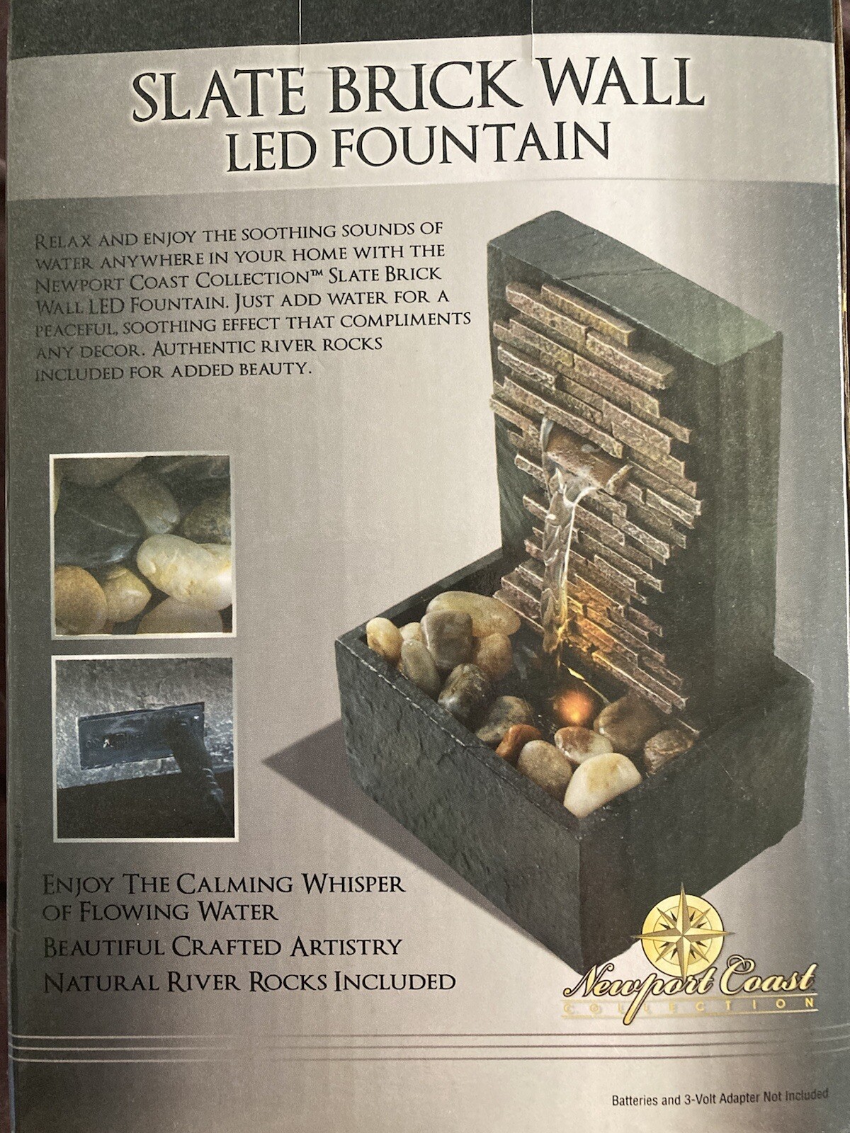 Newport Coast Collection SLATE BRICK WALL LED Desk Water Fountain