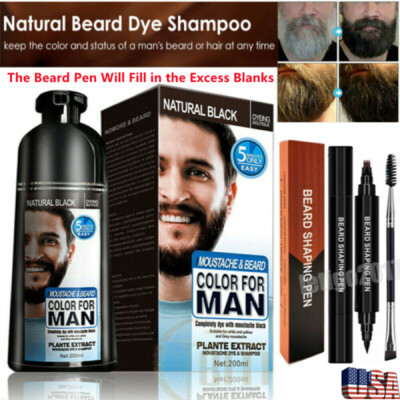 200ml Beard Hair Color Dye Tint Moustache Black Darkening Shampoo beard oil US
