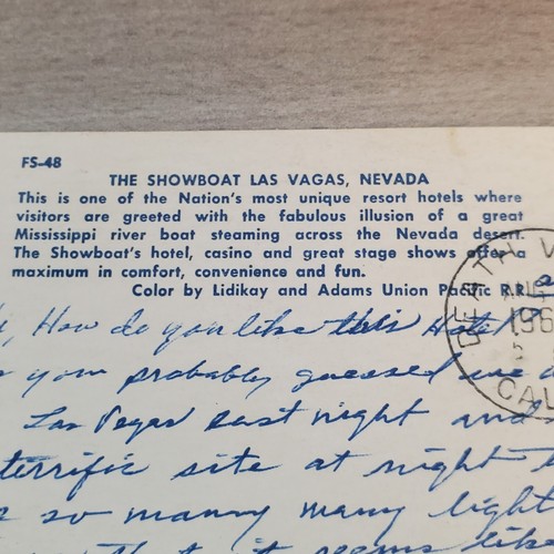 1950's Pool Scene Showboat Las Vegas Nevada NV Vintage Postcard Postmarked 1963 - Picture 10 of 12