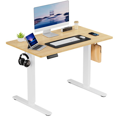 Electric Height-Adjustable Desk, Standing Desk With Splicing Board＆Side Hook