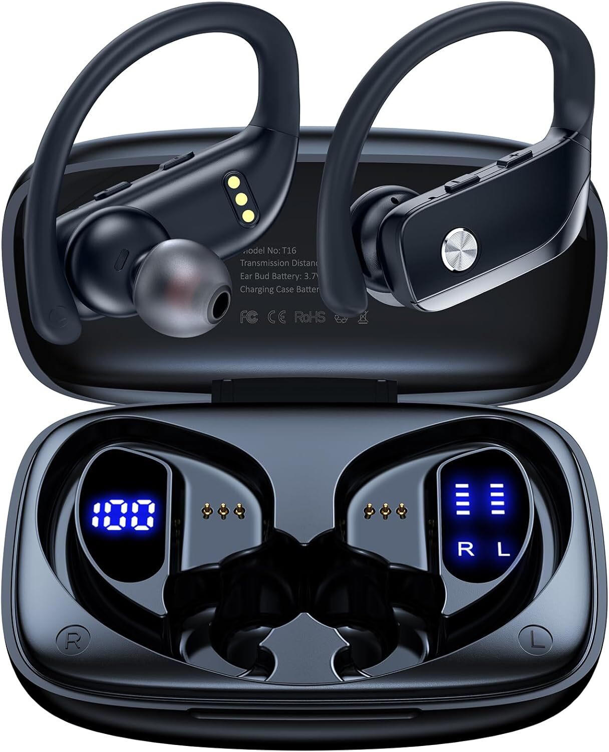Wireless Earbuds Bluetooth Headphones Back Sport Earphones LED Display Over Ear-image