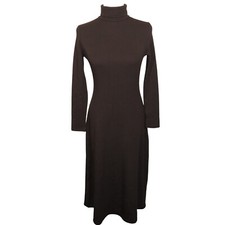 OGL EcoMousse MaxWarm Cozy Long Sleeve Turtleneck Midi Dress Brown Sz Small