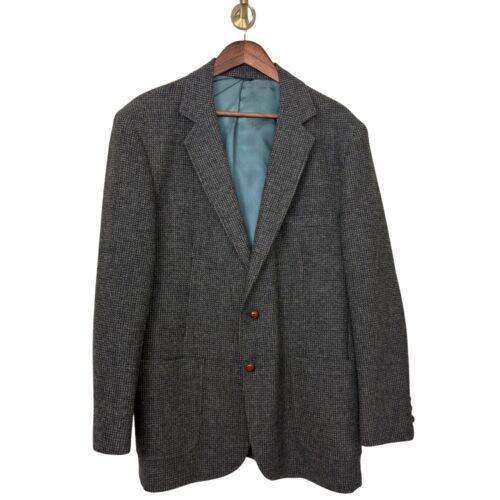 Manteau de sport blazer tweed vintage Univ homme boutique 44R laine coude patch gris bleu FLAW