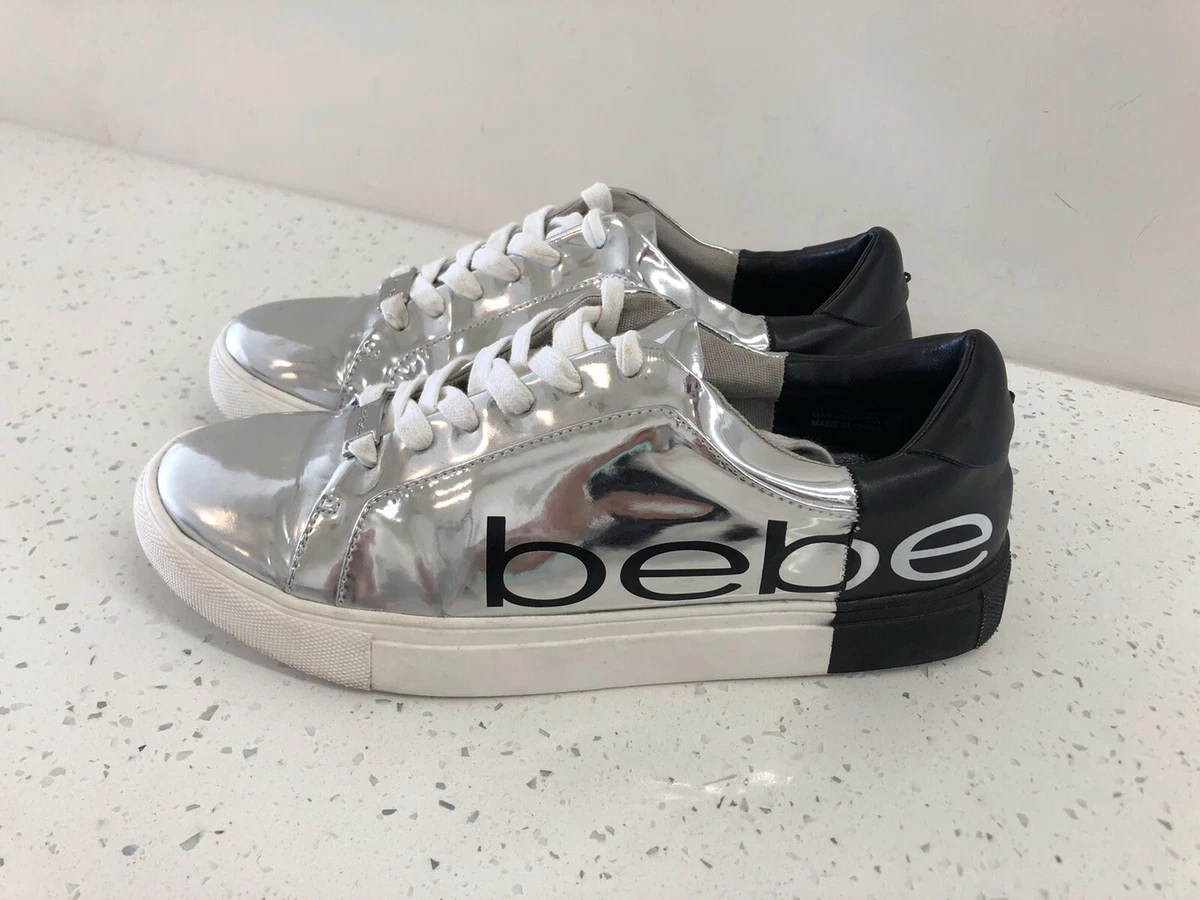 Bebe Womens 7 Black Silver Metallic Casual Sneakers