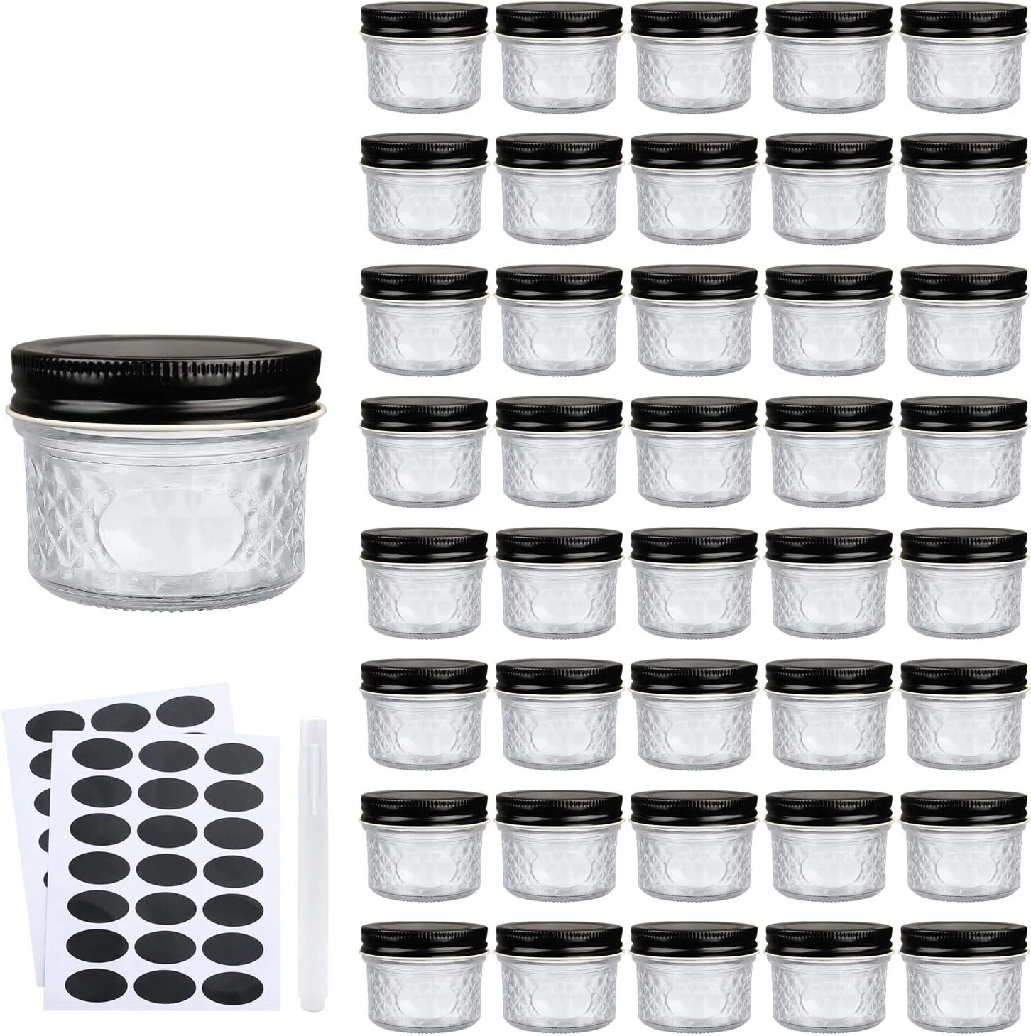 40 Pack 4oz Glass Jars with Black Lids Wide Mouth Mason Jars for Kitchen