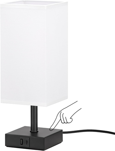 White Table Lamp with USB Ports, Nightstand Lamp for Bedrooms Living Room, White