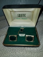 Vintage swank gem stone genuine onyx green cufflinks