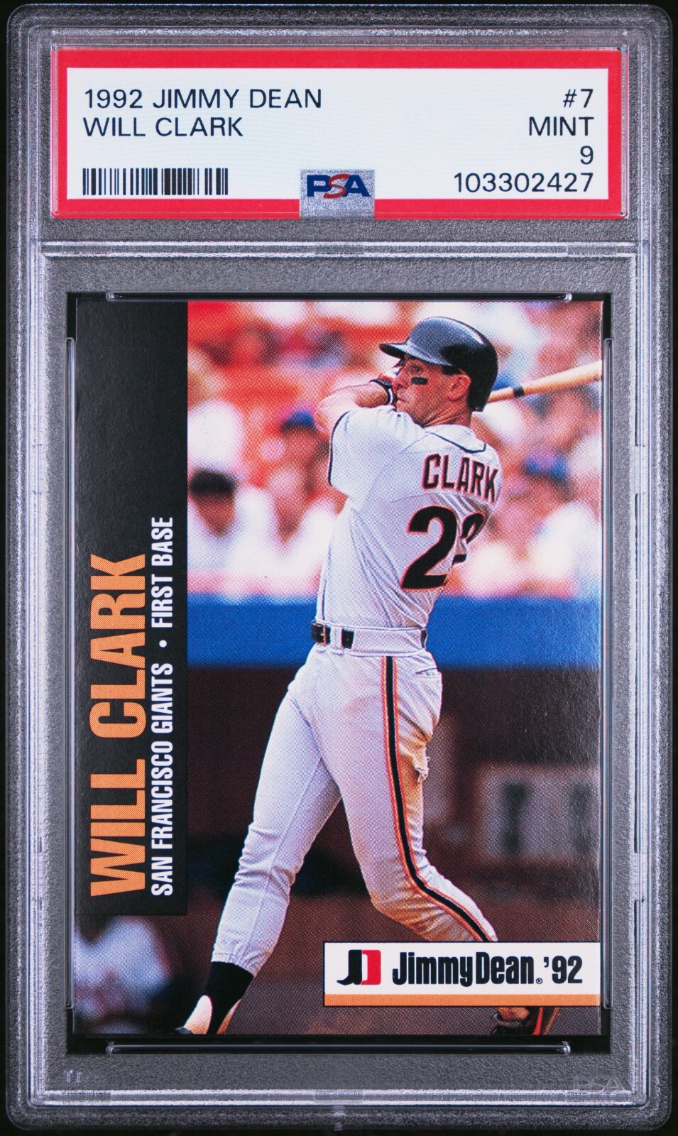 PSA 9 MINT 1992 JIMMY DEAN WILL CLARK #7 GIANTS 02427 B163