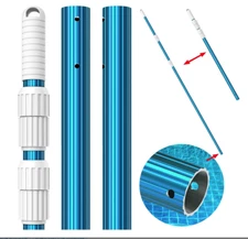 15ft 1.3mm Blue Telescopic Pool Pole, 3-Piece, Fits Skimmers, Brushes, Vacs