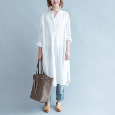 White Women's Cotton Maxi Loose Long Button-Down Casual Shirt Dress Plus  Size | eBay