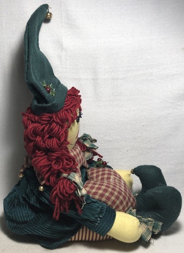 19” Primitive Farmhouse Green Rag Doll Folk Art Fabric Raggedy Homemade Decor - Picture 7 of 11