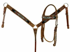 Leather Western Tack Set With Headstall ,Breast Collar and Reins.