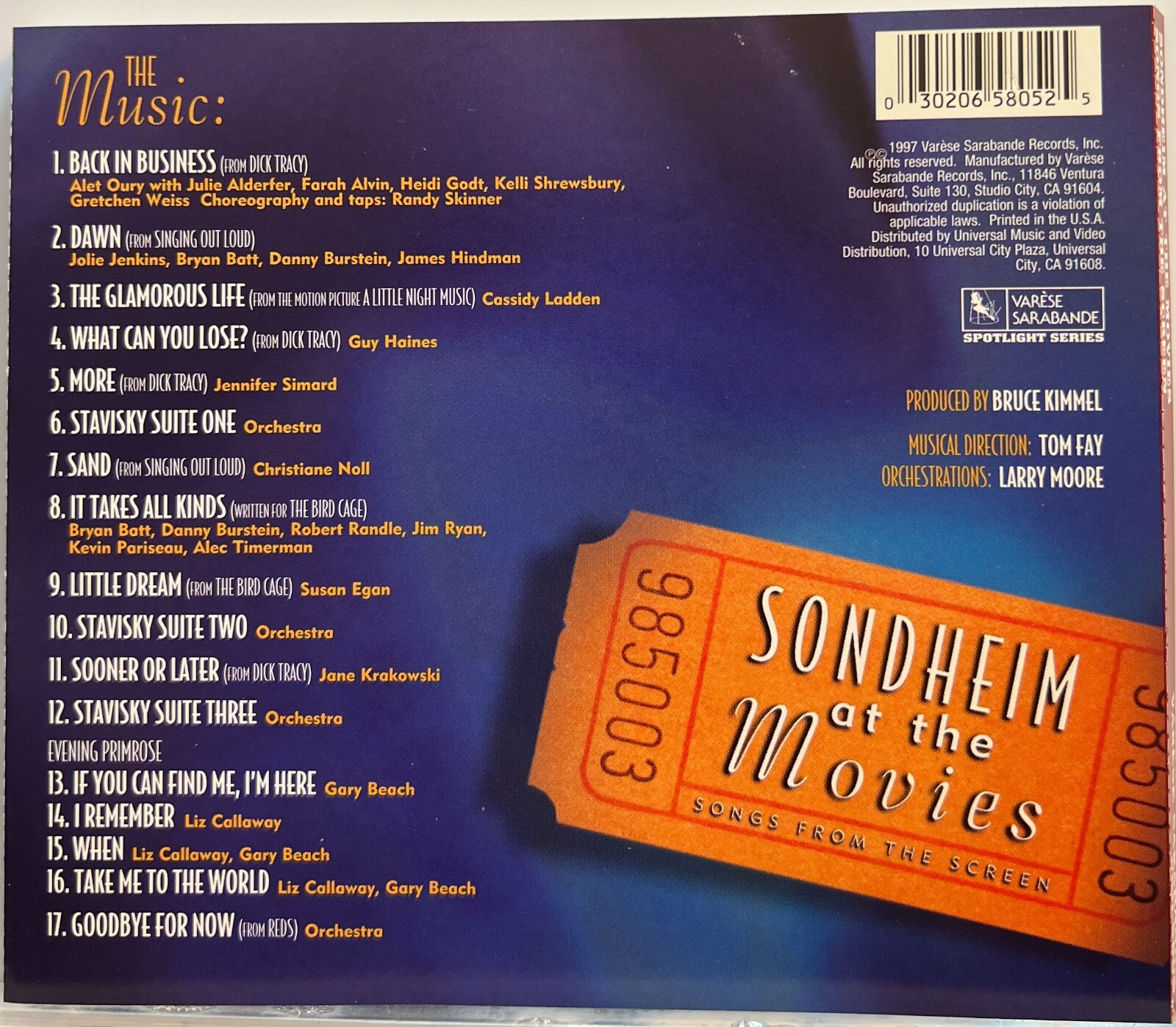Stephen Sondheim Sondheim At The Movies Songs From The Screen (CD