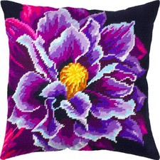 Needlepoint/Tapestry vintage throw pillow cover "CLEMATIS" embroidery kit