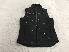 Rod's Vest Womens S Small Black Zipper Mock Neck Sequins/rhinestone Pockets Mock