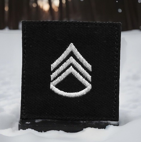 Staff Sergeant E6 Rank Patch Set of 2 Black White Hook Back 2" - Picture 3 of 5