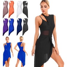 Womens Modern Dance Dress Asymmetrical Hem Sleeveless Leotard Dress Dancewear