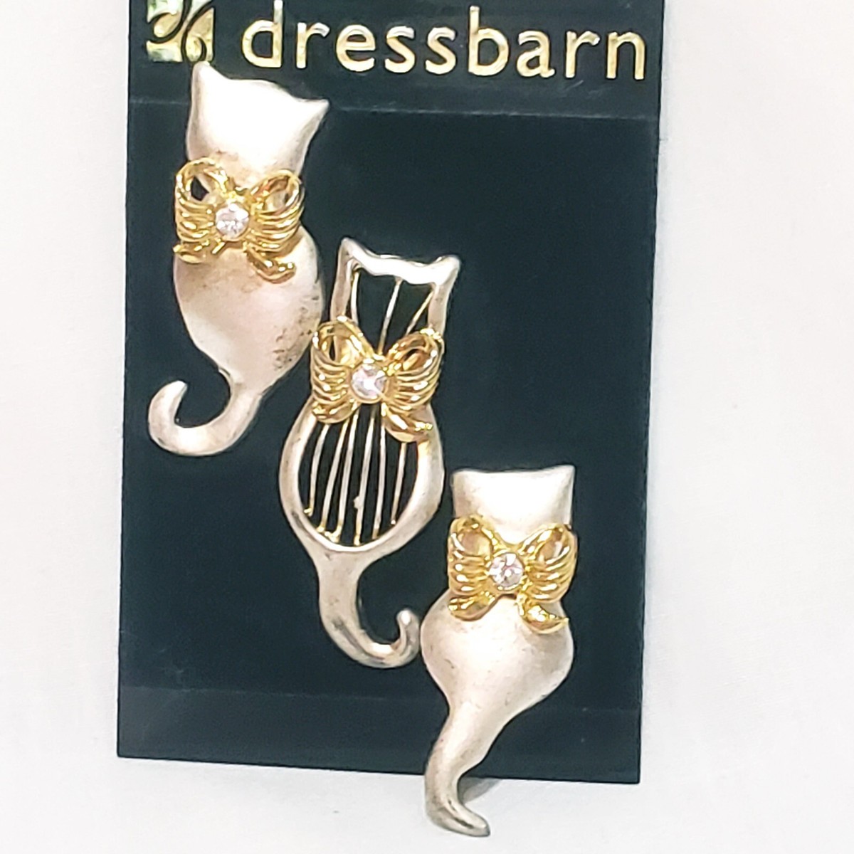 Lot 3 Cat Brooch Pin 1.5" Cats Silver Gold tone Dress Barn