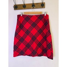 Talbots Red Black Plaid Wool Blend A-Line Skirt Size 12 Classic Preppy