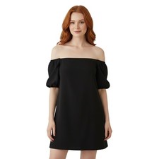 Calvin Klein Black Off The Shoulder Sheath Dress Women's 6 Bow Detail Baby Doll