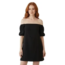 Calvin Klein Black Off The Shoulder Sheath Dress Women's 6 Bow Detail Baby Doll