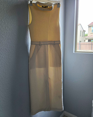 Theory Ivory Sheath Dress Size 00 Sleeveless Midi Boat Neck Solid Belted