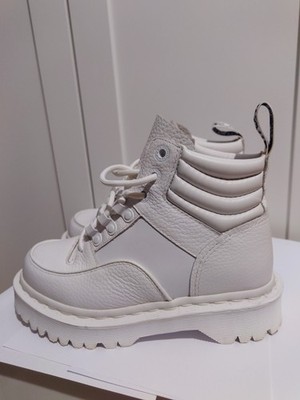 Dr Martens Zuma White Leather Chunky Heel Boots Size Uk 3 Lace Up 