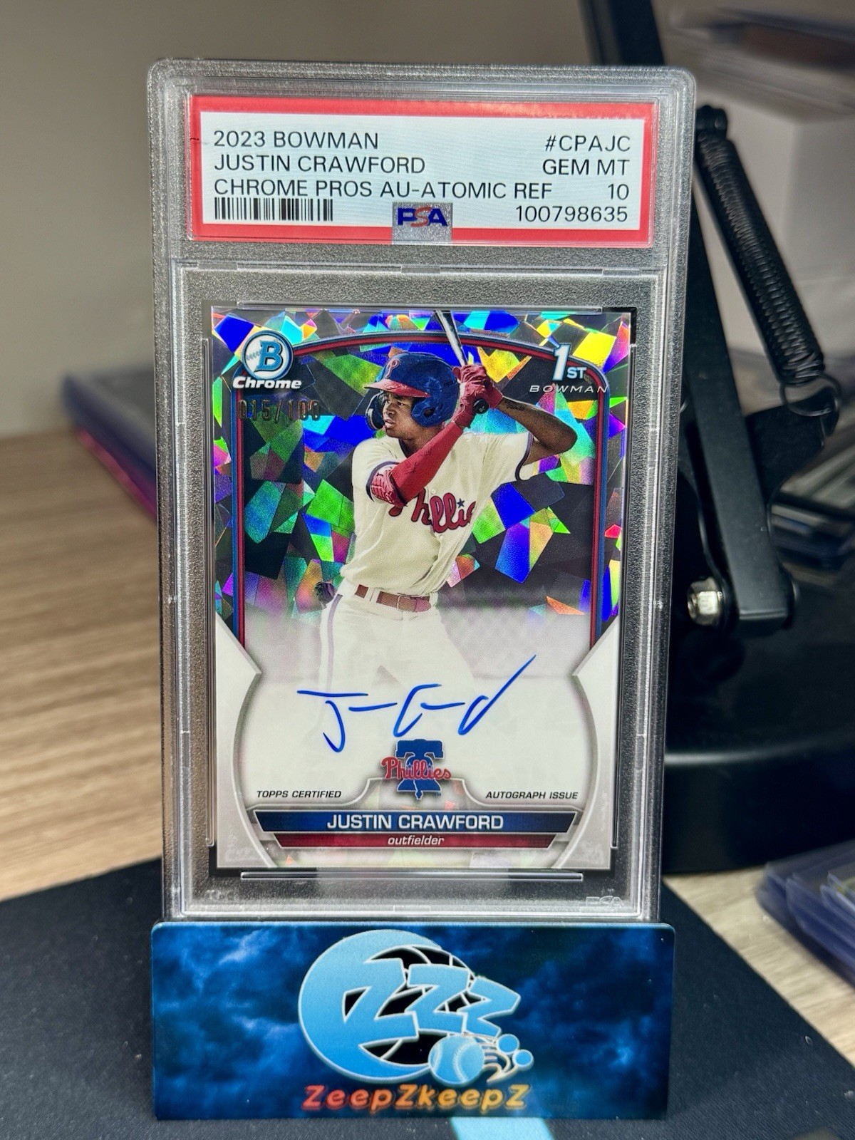 2023 Justin Crawford Bowman Chrome  1st Auto Atomic Refractor /100 PSA 10 GEM