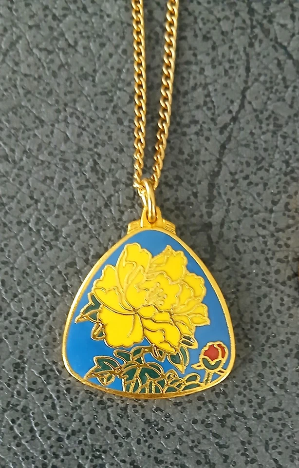 Halskette Email Cloisonne Necklace Anhänger a. Sammlungsauflösung 60er-Jahre B68 - Bild 1 von 1