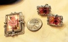vintage French Lucite Brooch earrings screw back earrings silver tone PINK IRIS — photo 4
