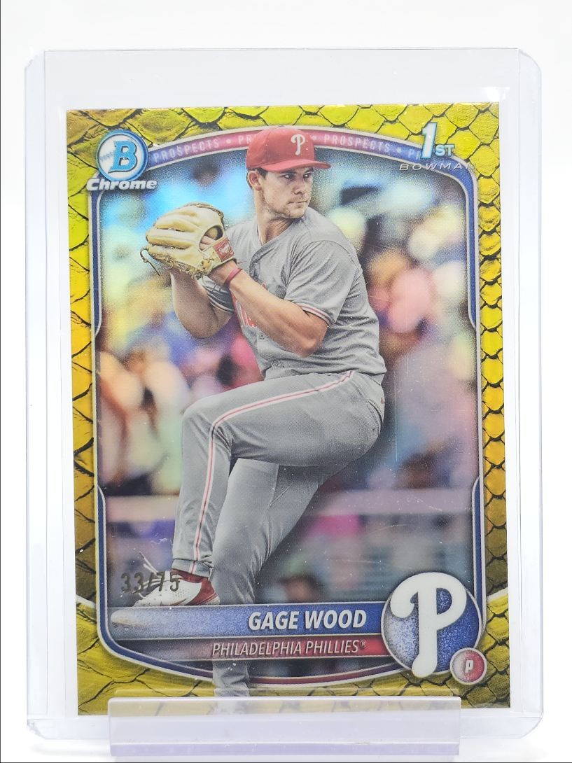 GAGE WOOD 2025 BOWMAN CHROME DRAFT 1ST YELLOW REPTILIAN REFRACTOR /75 Q6642