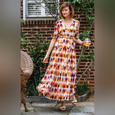 Roller Rabbit Noma Gertrud Wrap Satin Printed Maxi Dress Size Medium Maximalist