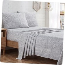 Size 4-Piece Sheet Set - Fitted Flat Sheets Pillowcases, Boho King Grey