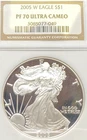2005 W $1 PROOF AMERICAN SILVER EAGLE NGC PF 70 ULTRA CAMEO NO RESERVE