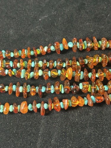 Sterling Silver Mine Finds By Jay King 5 Strand Amber Chip & Turquoise Necklace - Picture 4 of 9