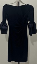 Lauren Ralph Lauren Black Sheath Bell Sleeve Knee Length Dress Boat Neck 0P