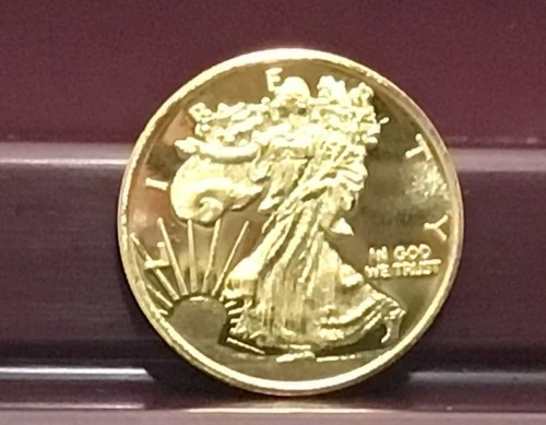 1 Coin, 1 Gram Walking Liberty Dipped In  24k Gold Plated  Copper Tribute Round
