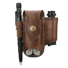 TOURBON Men Leather EDC Organizer Sheath Handmade Tactical Multitool Pouch Ho...