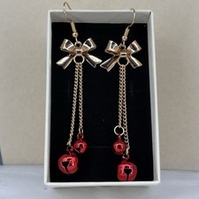 Jingle Bell Dangle Chain Earrings INCLUDES GIFT BOX - Red - Christmas Holiday