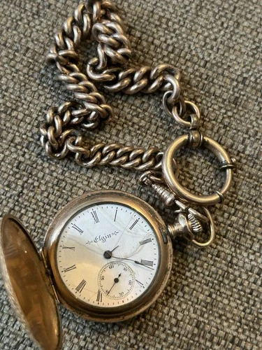 Antique Gold Filled Ladies Elgin Pocket Watch - Chain & Fob For Parts Or Scrap