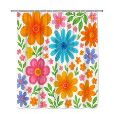 Colorful Floral Shower Curtain - Bright Flowers on White Background
