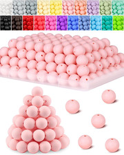 120PCS 15Mm round Silicone Beads, Light Pink  Seamless, Easy to String, Resista