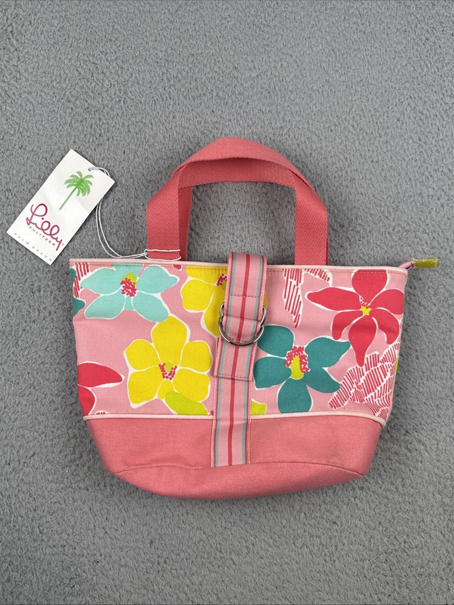 Vintage Lilly Pulitzer Palm Beach Canvas Tote Bag Purse Pink