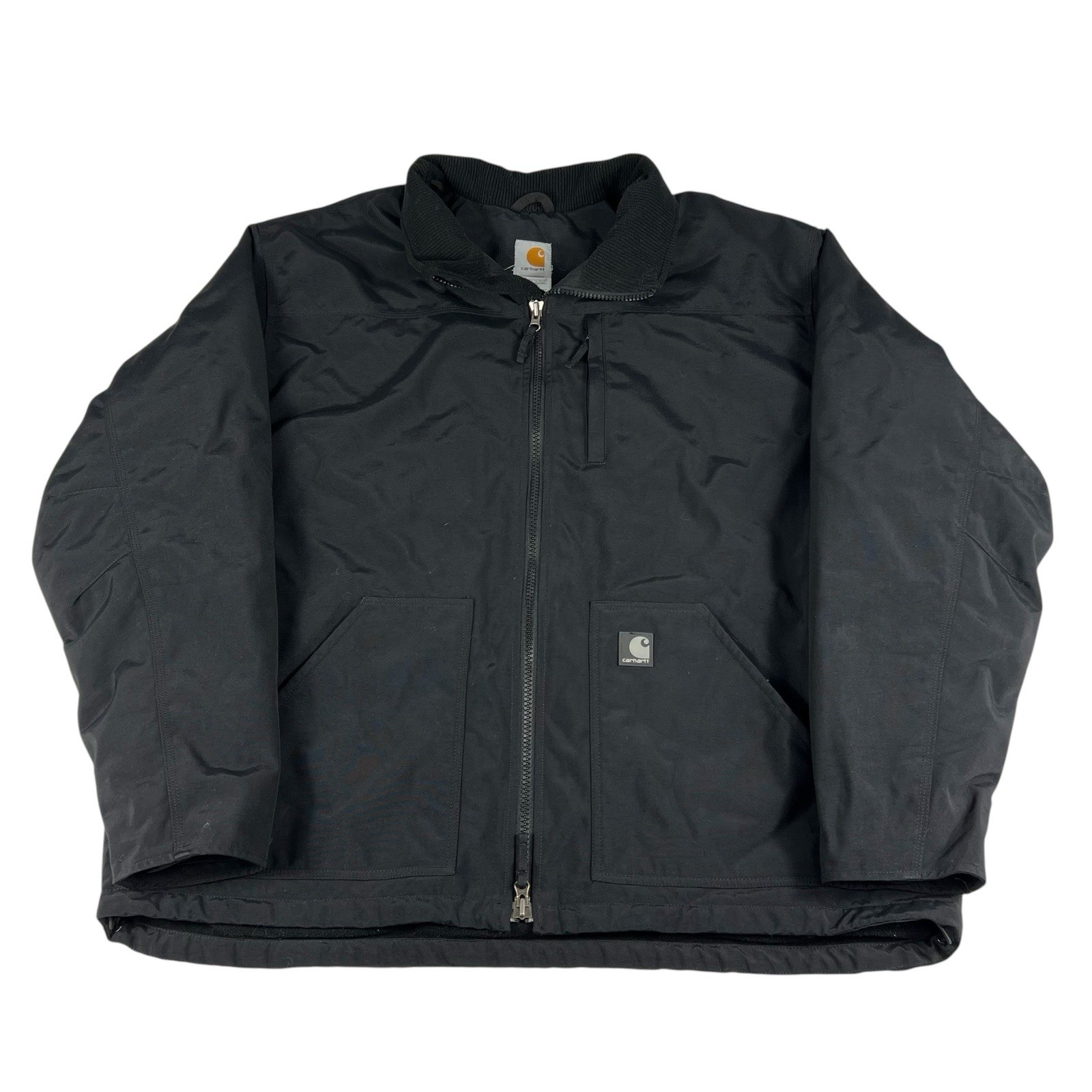 Carhartt Mens 2XL Black Fleece-Lined Nylon Zip-Up Jacket with Corduroy Collar J199 BLK