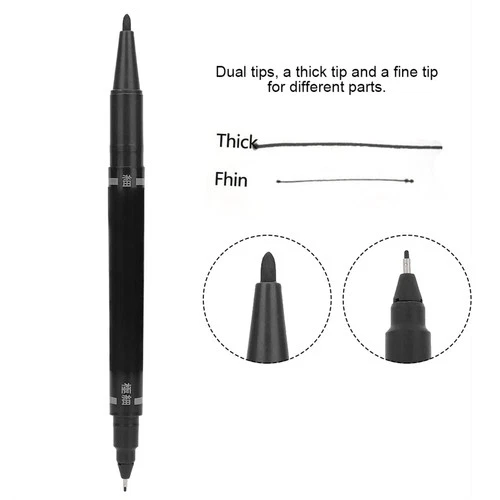 Tattoo Skin Marker Pen Double Tip Fine Regular Stencil Scribe Black image 7