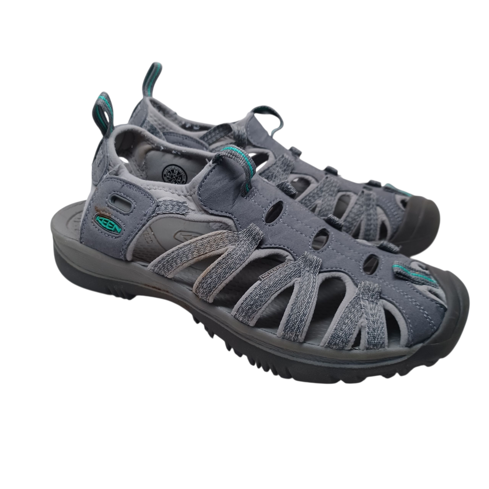 Keen Shoes sandali donna taglia US 10 Whisper grigio verde lacci sono stati rimossi