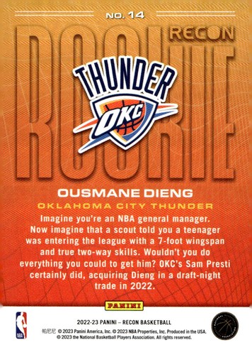 2022 Panini Recon Ousmane Dieng #14 card