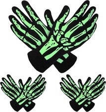 3 Pairs Skeleton Gloves Glow in the Dark Full Finger Halloween Skull Glove